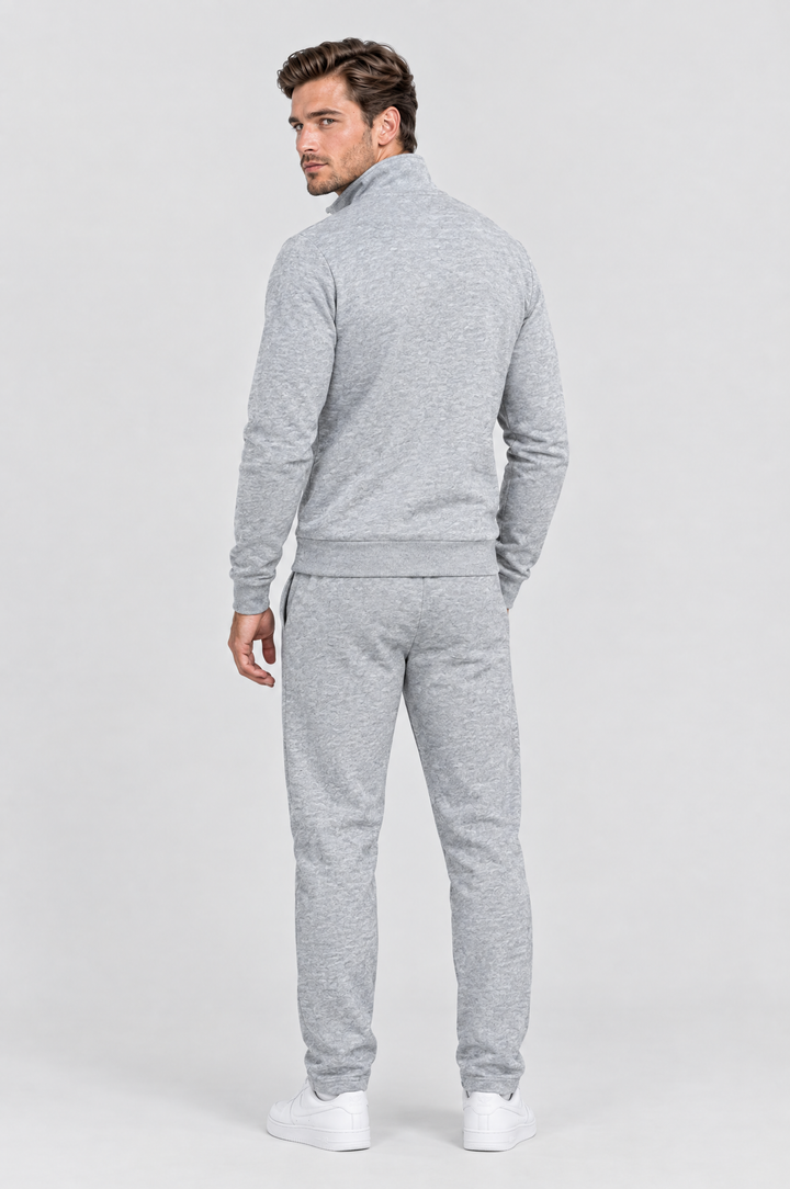 The Stratford Track Jacket in Grey Marl, on model, back view