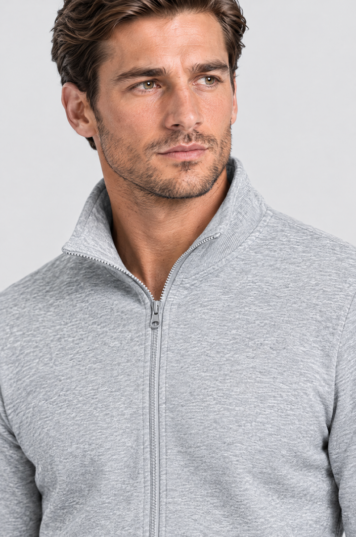 The Stratford Track Jacket in Grey Marl, close-up detail