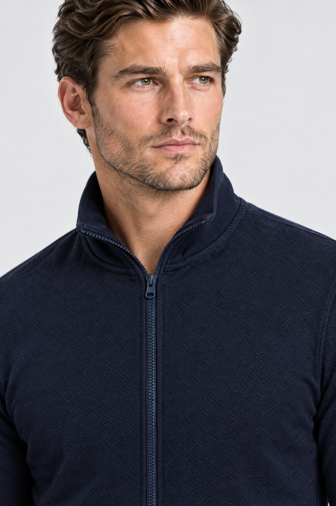 The Stratford Track Jacket in Navy, close-up detail