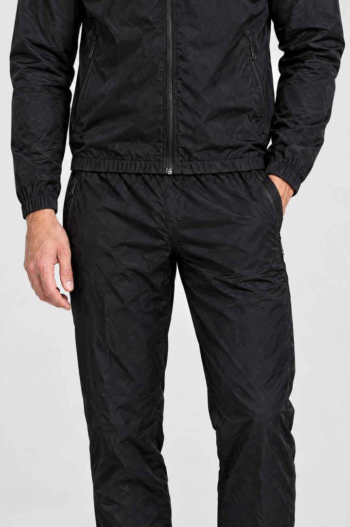 The Stratford Track Pant in Black, close-up detail