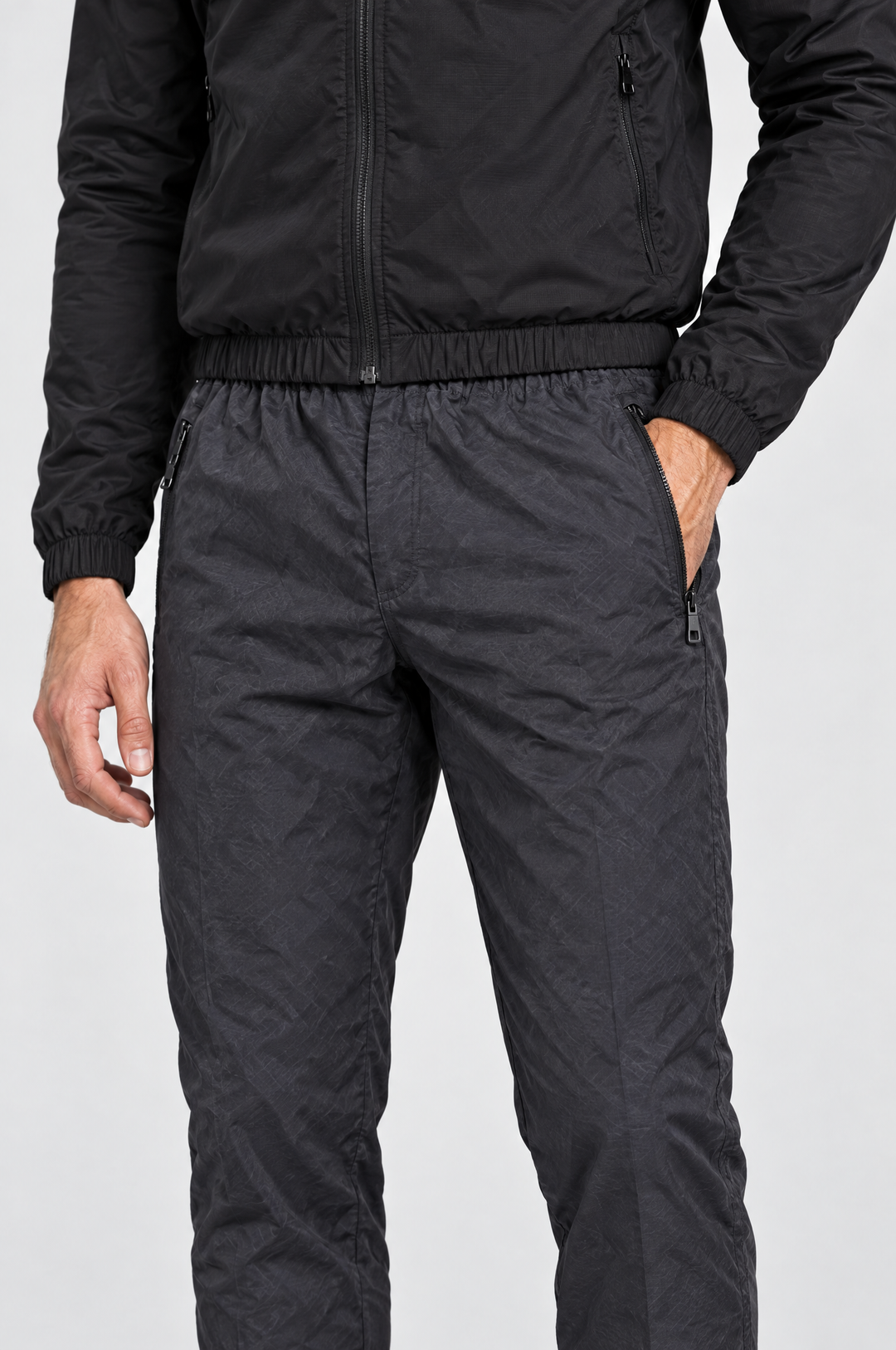 The Stratford Track Pant in Charcoal, close-up detail