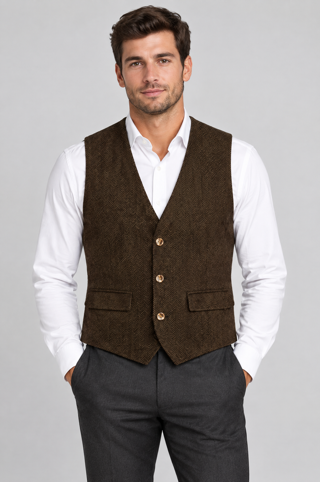 Men's Herringbone Waistcoat in Chocolate – The Temple by WARDLEY