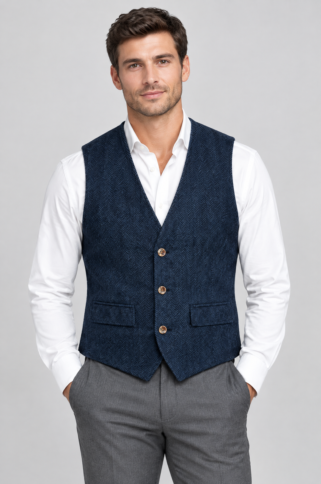 Men's Herringbone Waistcoat in Navy – The Temple by WARDLEY