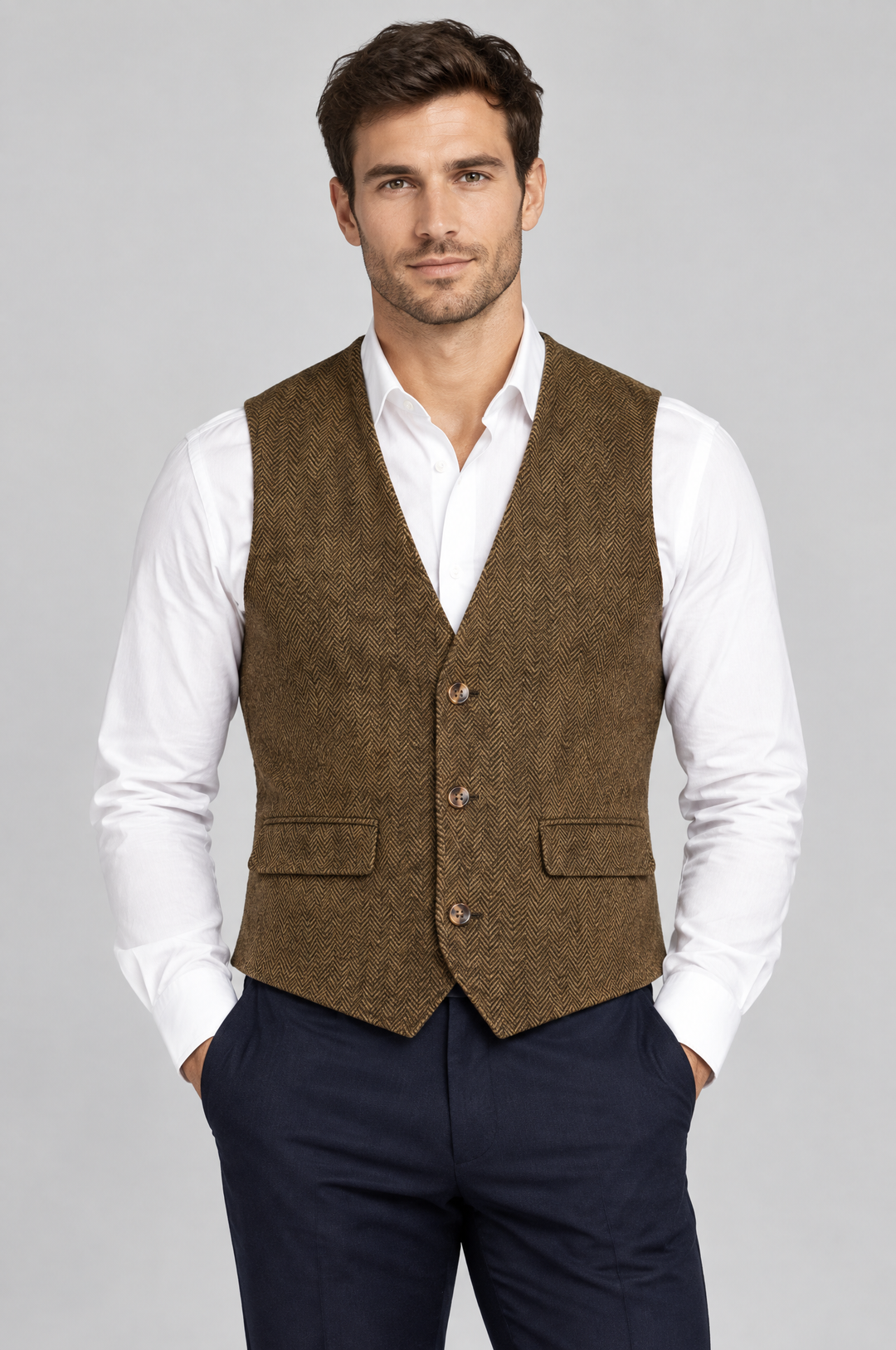 Men's Herringbone Waistcoat in Tan – The Temple by WARDLEY