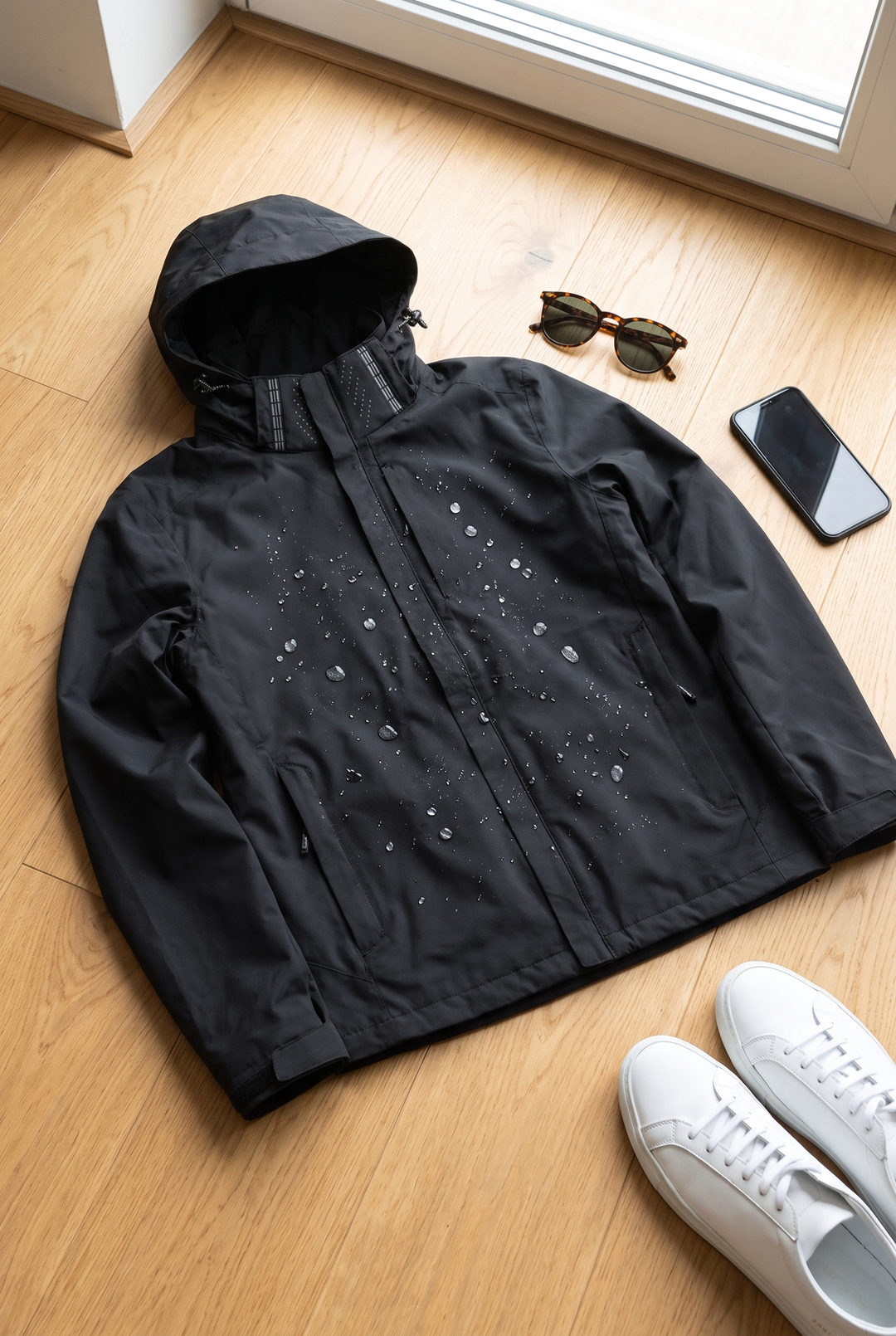 The Thames Lightweight Rain Jacket flat lay
