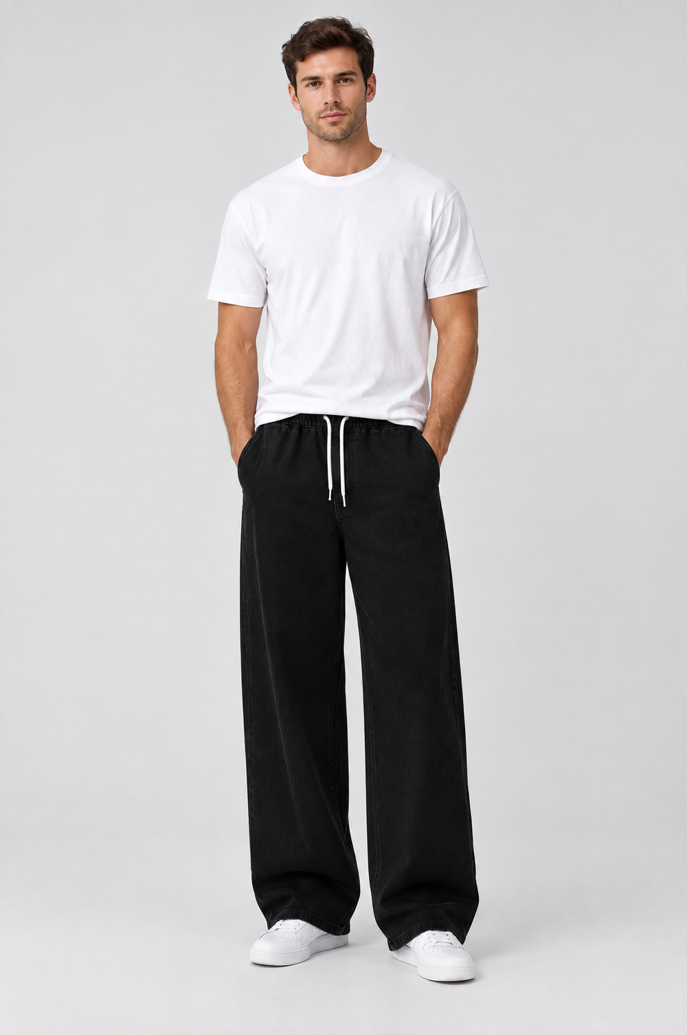 Men's Loose Fit Drawstring Jeans in Black – The Waltham by WARDLEY