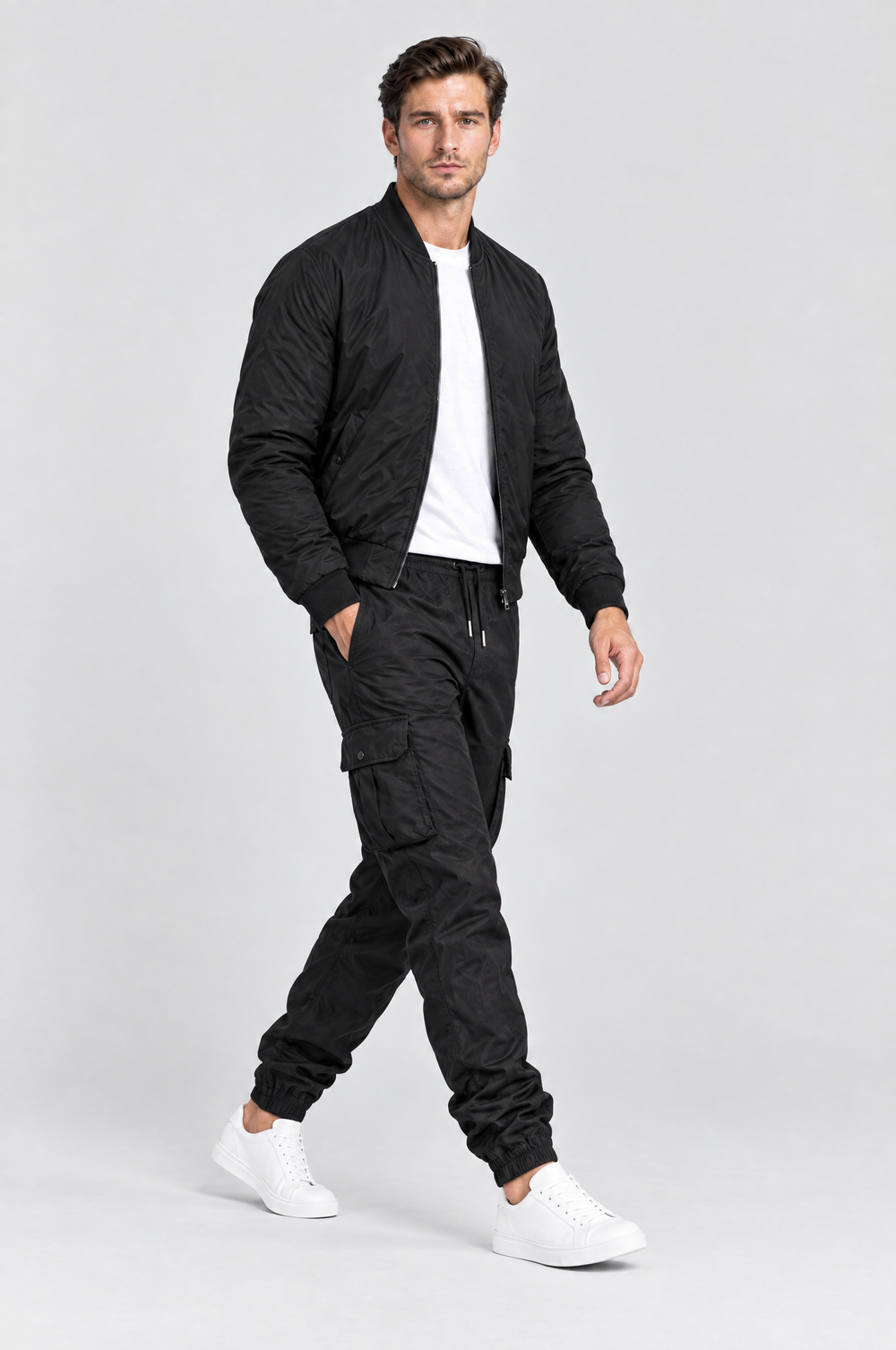 The Wapping Cargo Jogger in Black, side view