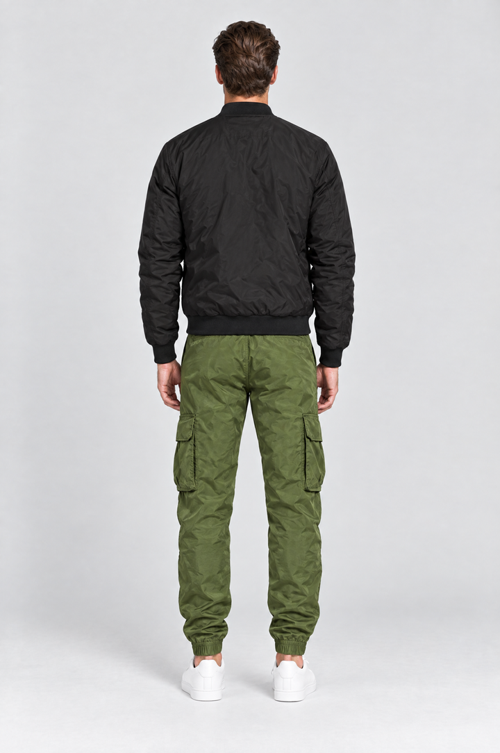 The Wapping Cargo Jogger in Olive, on model, back view