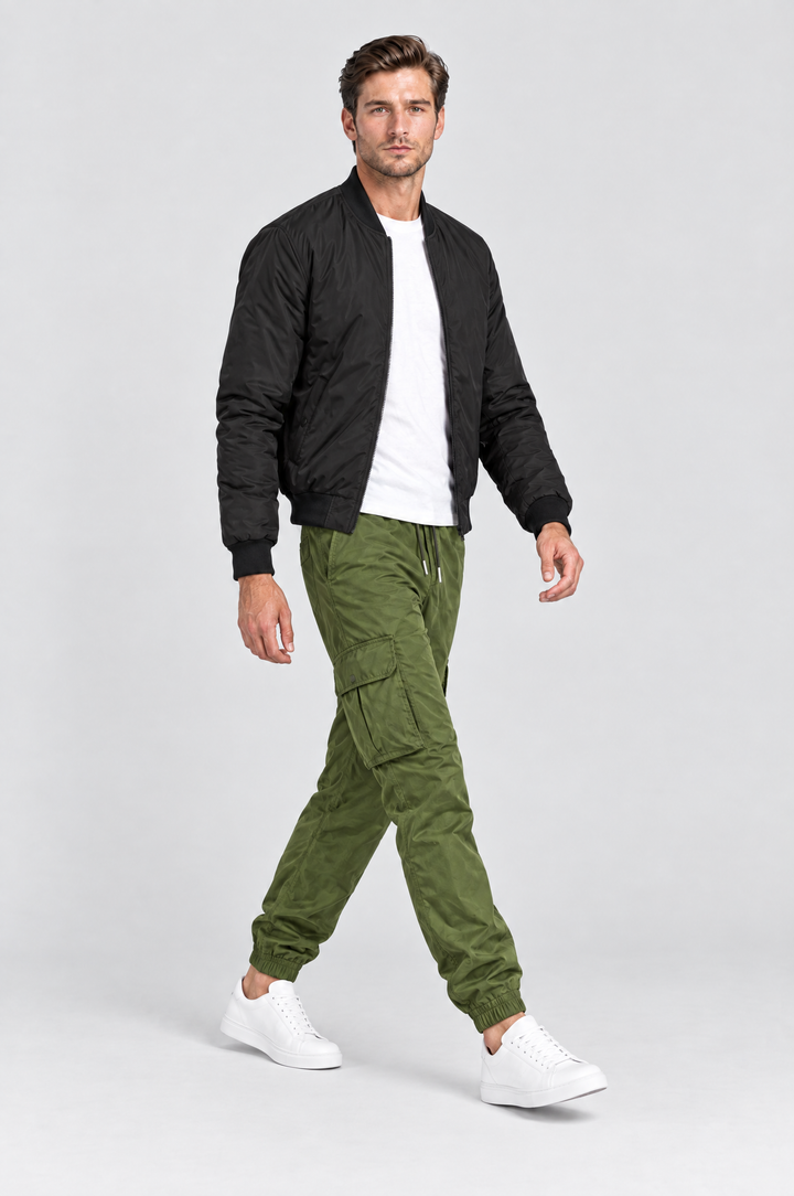 The Wapping Cargo Jogger in Olive, side view