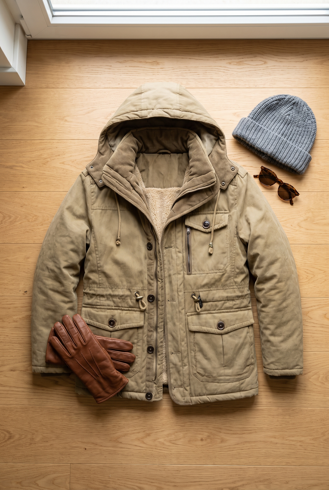 The Windsor Hooded Parka flat lay