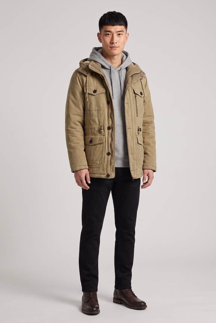 The Windsor Hooded Parka in Khaki – menswear by WARDLEY London