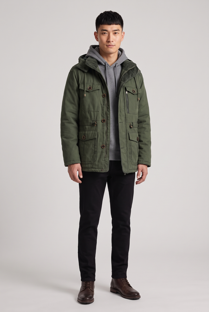 The Windsor Hooded Parka in Olive – menswear by WARDLEY London